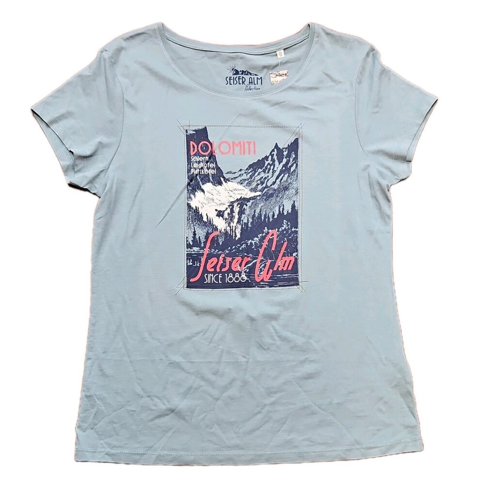 Seiser Alm Blue Outdoor Graphic Print Round Neck Short Sleeve T-Shirt Women’s